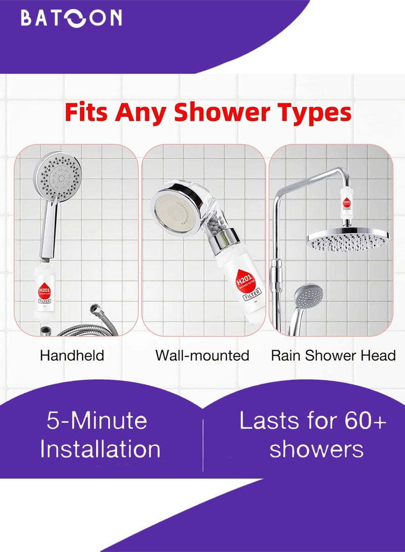 Batoon 3 Pack Vitamin C Shower Filter, Shower Head Filter for Removing Chlorine Fluoride Deposits, Purifies Water with Beads, Helps with Dry Skin and Hair Loss, Easy to Install - Image 4