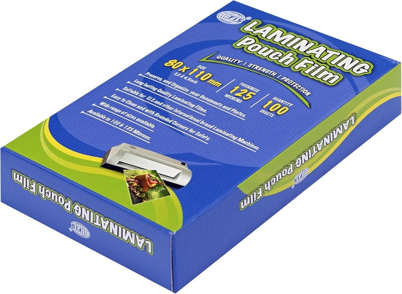 FIS Laminating Film, 80x110mm, 125 Micron Thickness, 100 Sheets Pack - Image 1