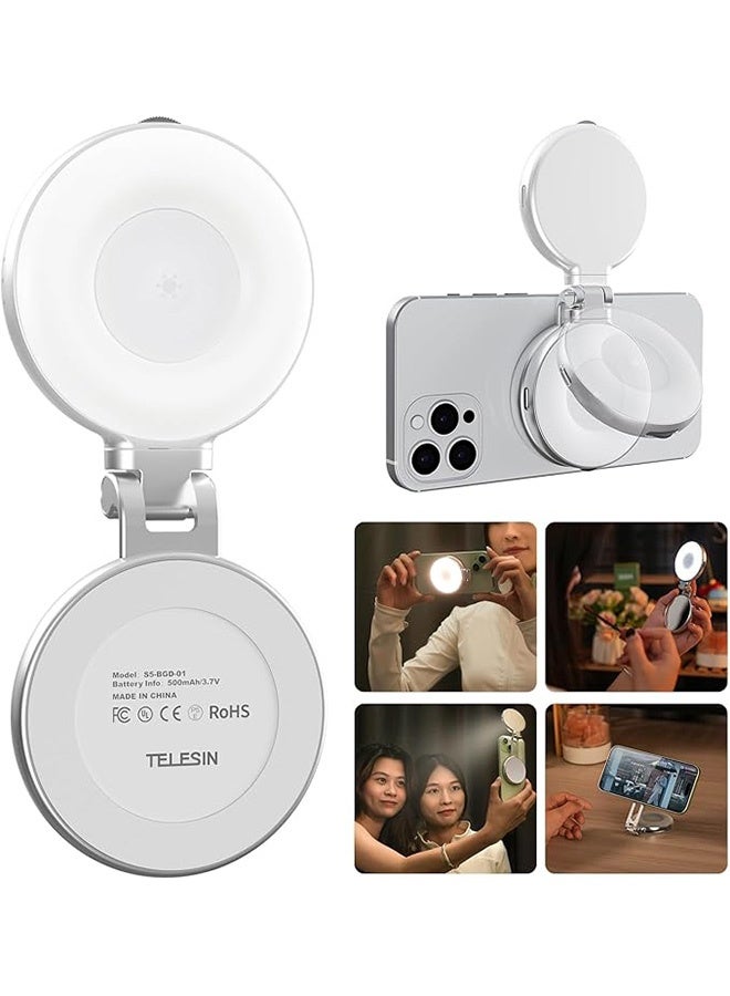Magnetic Selfie Light with Mirror, 360° LED Fill Light for iPhone Magsafe & Non-Magsafe Phones, 3 Color, Height Adjustable - Image 1