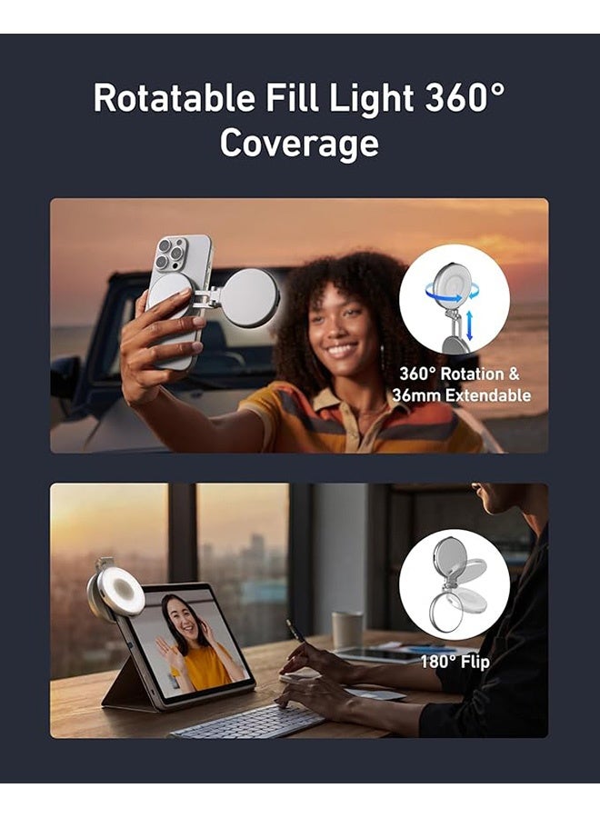 Magnetic Selfie Light with Mirror, 360° LED Fill Light for iPhone Magsafe & Non-Magsafe Phones, 3 Color, Height Adjustable - Image 3