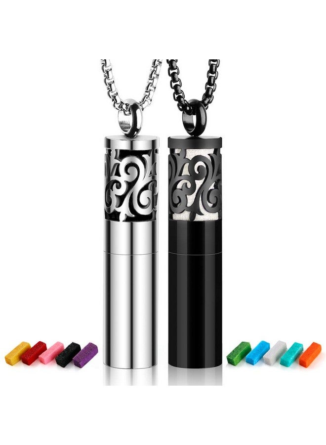 Maromalife قلائد ناشرة للزيوت العطرية للنساء 2 قطع قلائد العلاج بالروائح قلادة من الفولاذ المقاوم للصدأ أسطوانة ناشرة مع 20 وسادة شعور مجموعة هدايا ليوم الأم - Image 1