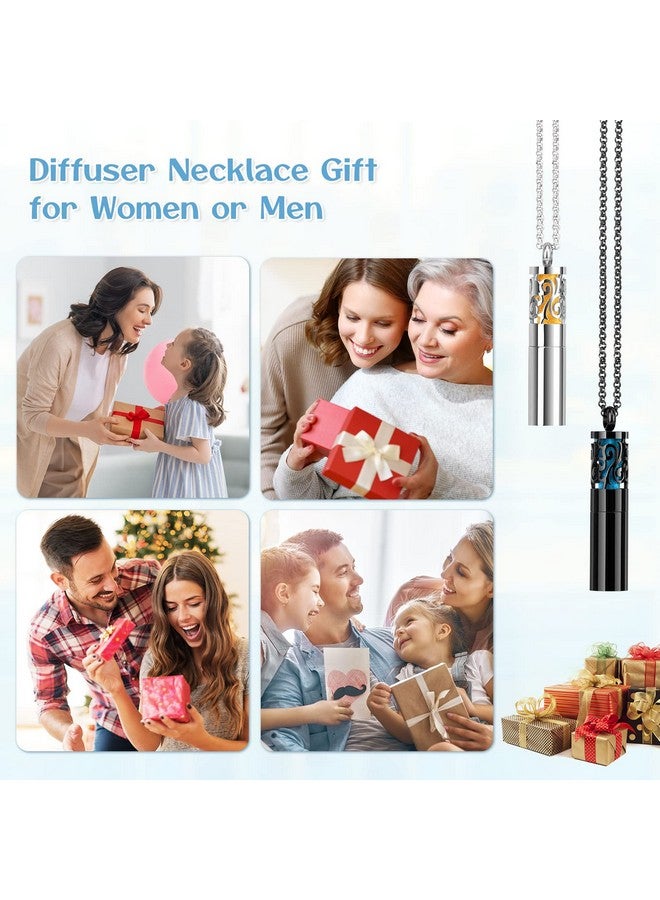 Maromalife قلائد ناشرة للزيوت العطرية للنساء 2 قطع قلائد العلاج بالروائح قلادة من الفولاذ المقاوم للصدأ أسطوانة ناشرة مع 20 وسادة شعور مجموعة هدايا ليوم الأم - Image 3