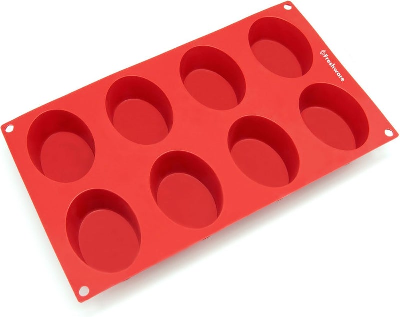 Freshware 8Cavity Oval Silicone Mold for Soap Cake Bread Cupcake Cheesecake Cornbread Muffin Brownie and More - Image 2