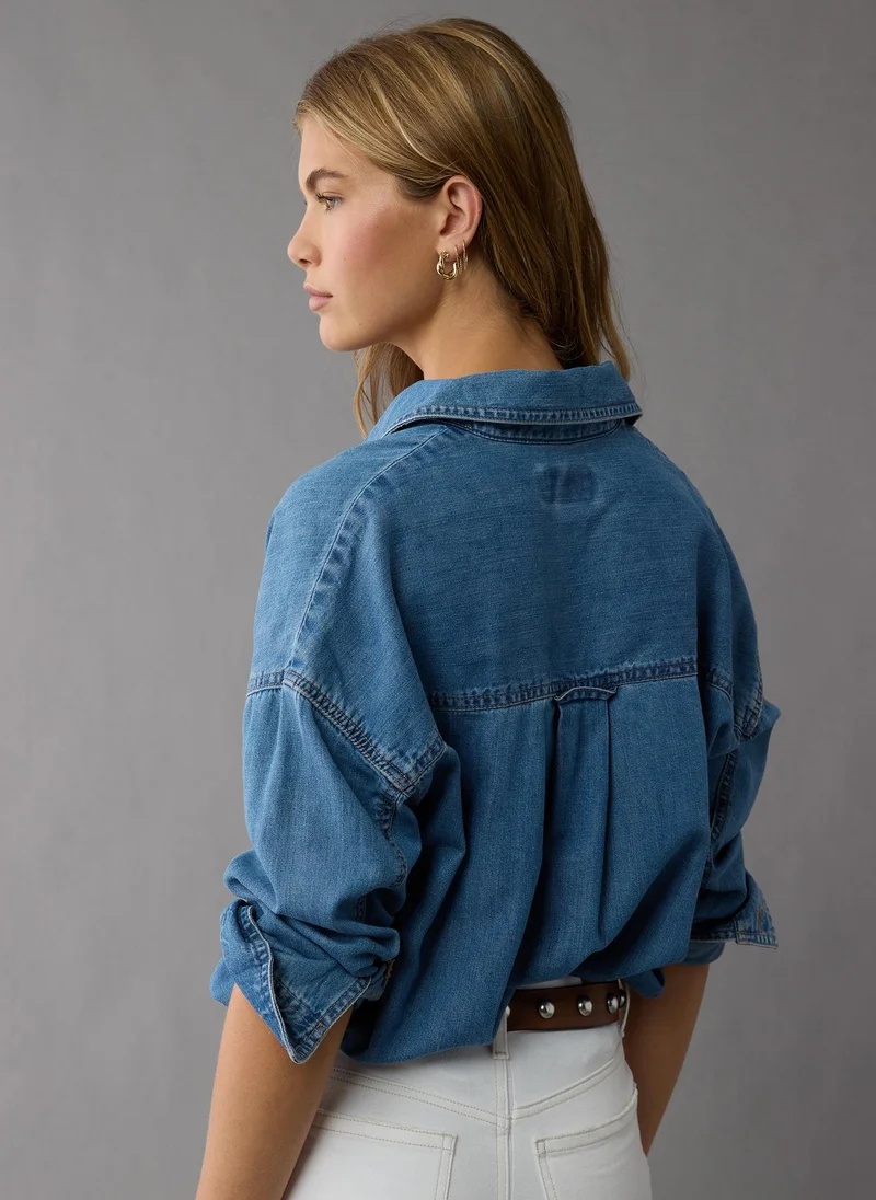 American Eagle Dreamy Drape Denim Perfect Button-Up Shirt