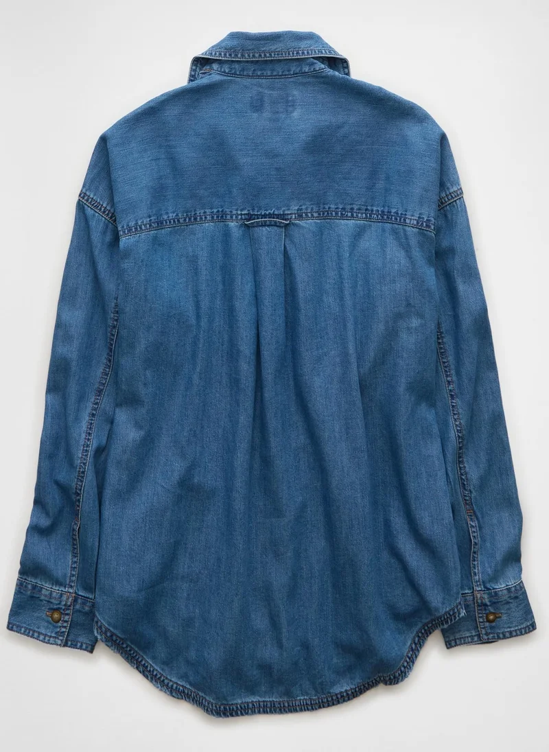 American Eagle Dreamy Drape Denim Perfect Button-Up Shirt