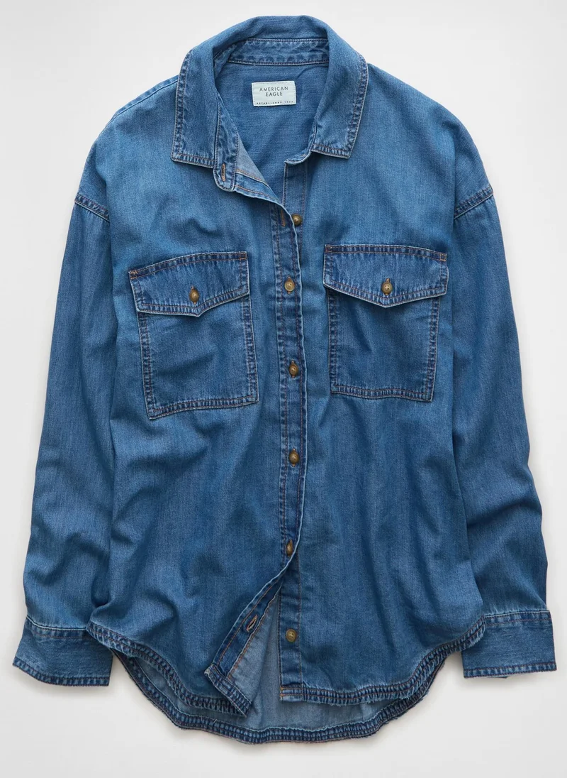 American Eagle Dreamy Drape Denim Perfect Button-Up Shirt