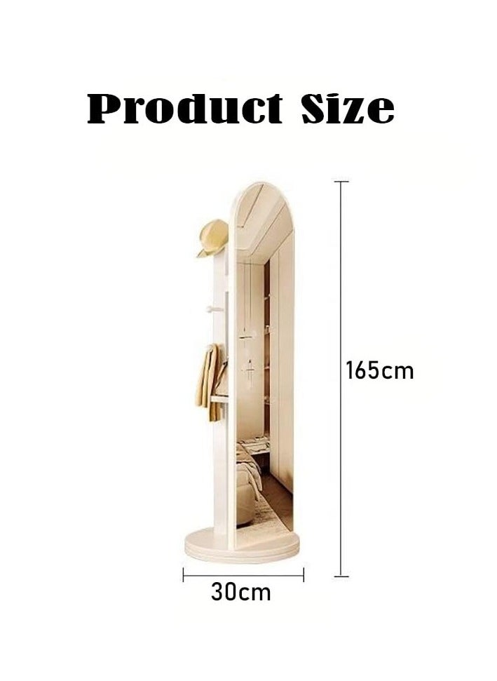 Full length mirror, HD 360° Rotating Floor Standing Rounded Mirrors with Coat Hanger & Shelf, Fitting Mirrors, Wooden Rotatable Mirror, Living Room Entrance Dressing Mirror Clothes Mirror