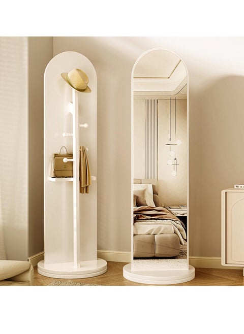 Full length mirror, HD 360° Rotating Floor Standing Rounded Mirrors with Coat Hanger & Shelf, Fitting Mirrors, Wooden Rotatable Mirror, Living Room Entrance Dressing Mirror Clothes Mirror