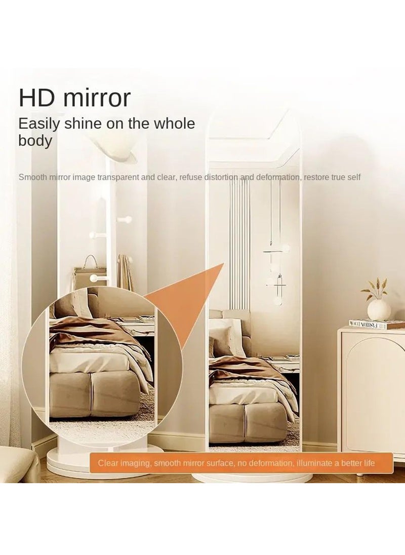 Full length mirror, HD 360° Rotating Floor Standing Rounded Mirrors with Coat Hanger & Shelf, Fitting Mirrors, Wooden Rotatable Mirror, Living Room Entrance Dressing Mirror Clothes Mirror