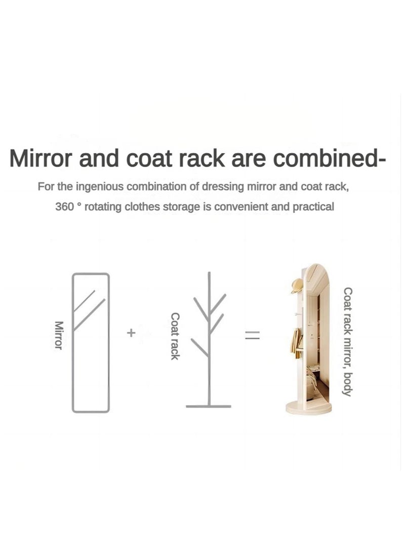 Full length mirror, HD 360° Rotating Floor Standing Rounded Mirrors with Coat Hanger & Shelf, Fitting Mirrors, Wooden Rotatable Mirror, Living Room Entrance Dressing Mirror Clothes Mirror