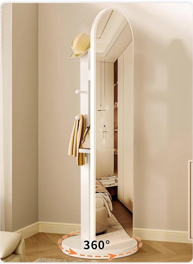 Full length mirror, HD 360° Rotating Floor Standing Rounded Mirrors with Coat Hanger & Shelf, Fitting Mirrors, Wooden Rotatable Mirror, Living Room Entrance Dressing Mirror Clothes Mirror