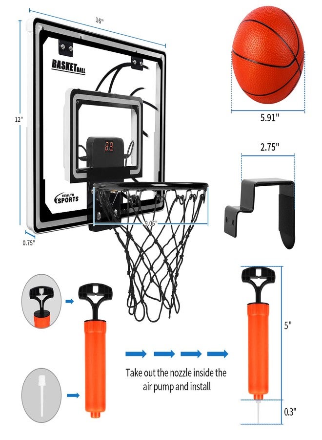 AOKESI Mini Basketball Hoop Indoor with Scorer and Batteries|Inside Basketball Hoop Over The Door with Colorful LED Lighting|Toy Basketball Gifts for Boys Girls Teens Adults, Black - Image 3