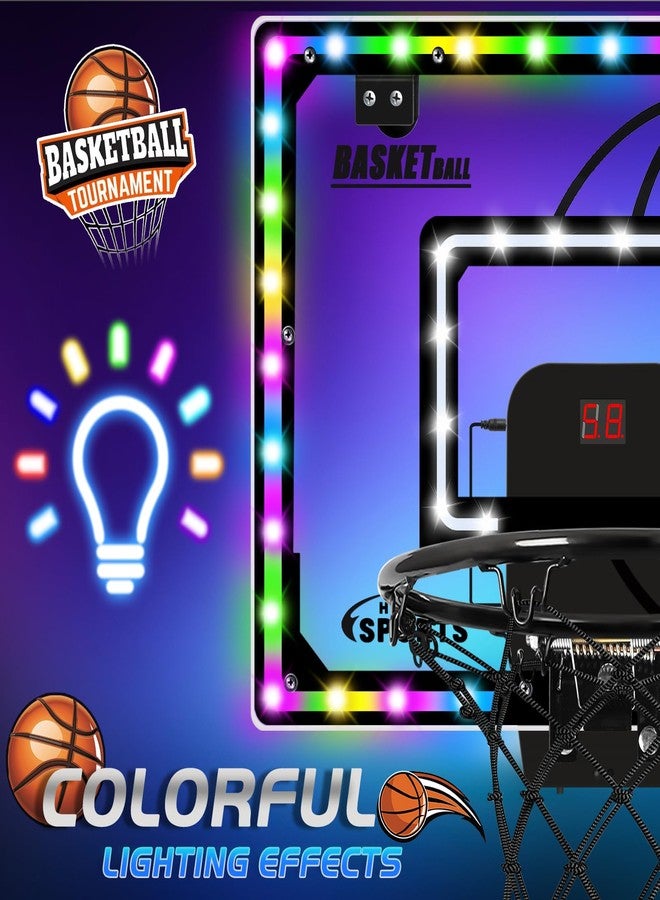 AOKESI Mini Basketball Hoop Indoor with Scorer and Batteries|Inside Basketball Hoop Over The Door with Colorful LED Lighting|Toy Basketball Gifts for Boys Girls Teens Adults, Black - Image 2