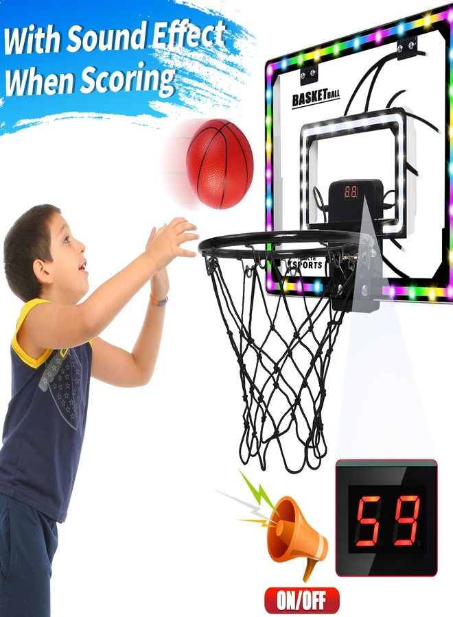 AOKESI Mini Basketball Hoop Indoor with Scorer and Batteries|Inside Basketball Hoop Over The Door with Colorful LED Lighting|Toy Basketball Gifts for Boys Girls Teens Adults, Black - Image 4