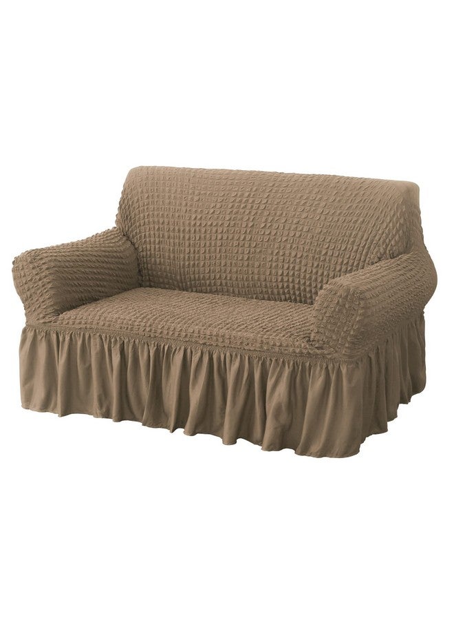 هاوس أوف كويرك أغطية أريكة من House of Quirk Turkish Bubble Frill 280 GSM، متينة وقابلة للغسل، عالمية، مزدوجة المقاعد، عالية المرونة، واقية للأثاث (بني فاتح، 145-185 سم) - Image 1