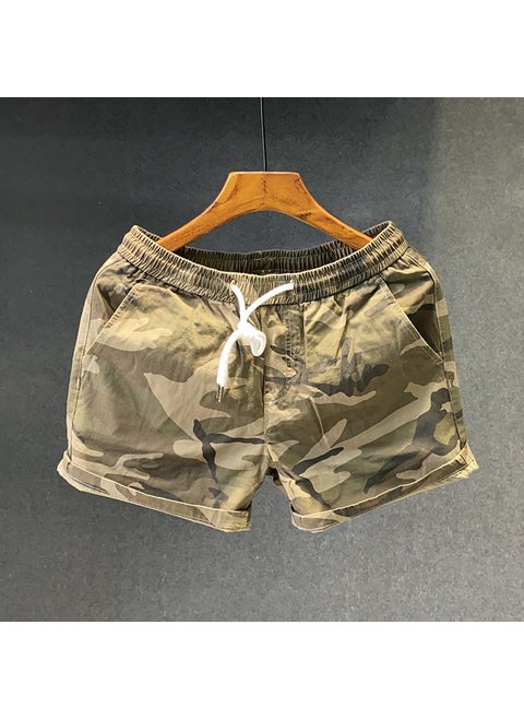 Summer Camo Running Shorts Elastic Waist Men Khaki