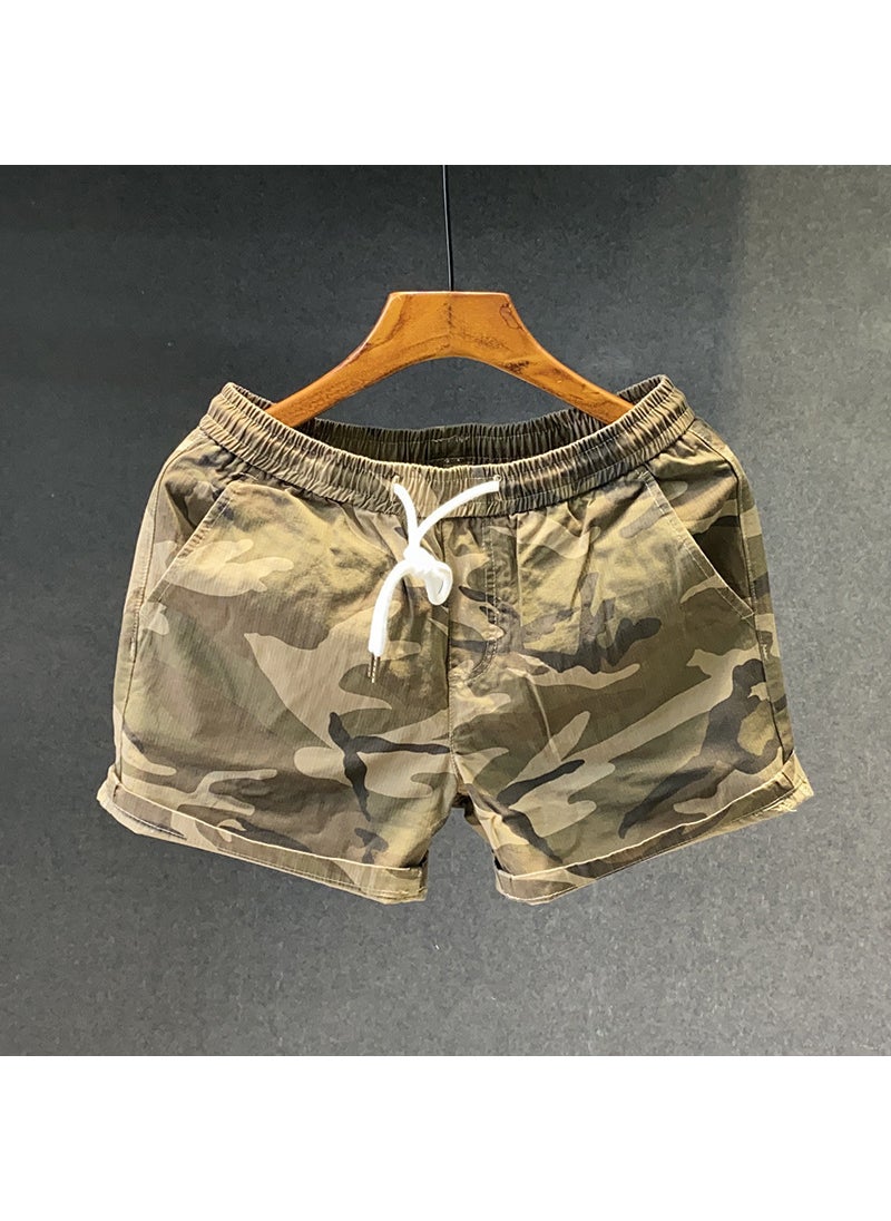 Summer Camo Running Shorts Elastic Waist Men Khaki  - Image 1