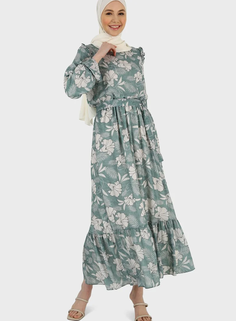 Refka by modanisa Floral Print Tiered Dress
