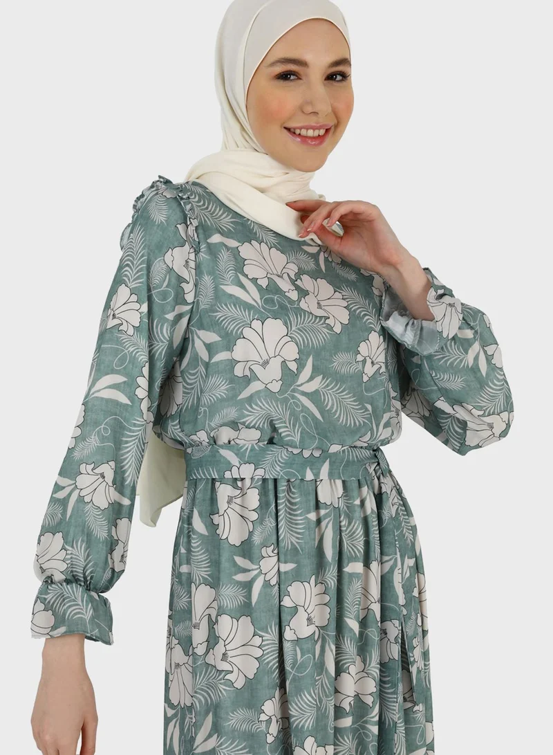 Refka by modanisa Floral Print Tiered Dress