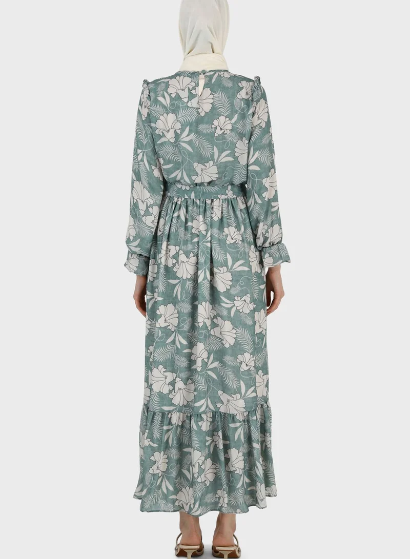Refka by modanisa Floral Print Tiered Dress