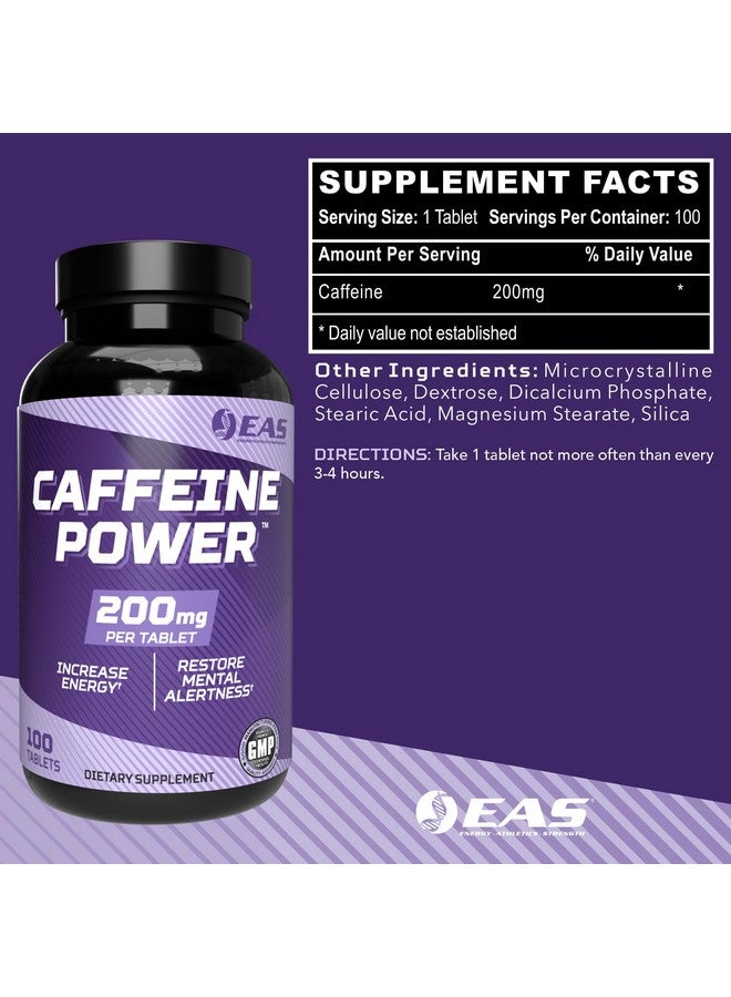 EAS Caffeine Power 200mg | Caffeine Pills Supplement | Increase Energy & Restore Mental Alertness | Gluten Free, Non GMO, Vegetarian Friendly | 100 Tablets - Image 2