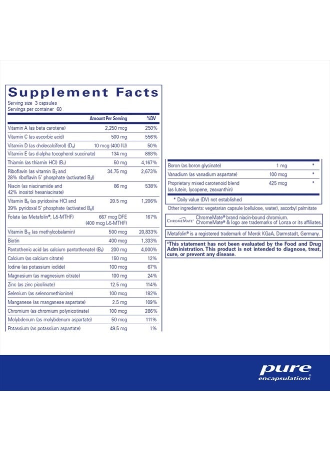 Pure Encapsulations مغذيات 950 بدون نحاس وحديد | تركيبة متعددة الفيتامينات والمعادن hypoallergenic لصحة مثالية | 180 كبسولة - Image 2