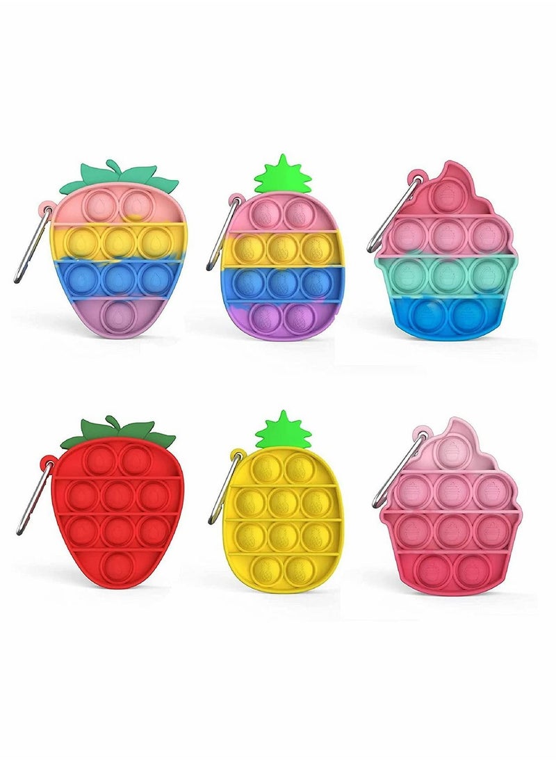 Y&D 6 Pcs Mini Pop Keychain, Bubble Silicone Sensory Fidget Toys Set, Push Simple Dimple Toy for Kids Adults  - Image 1