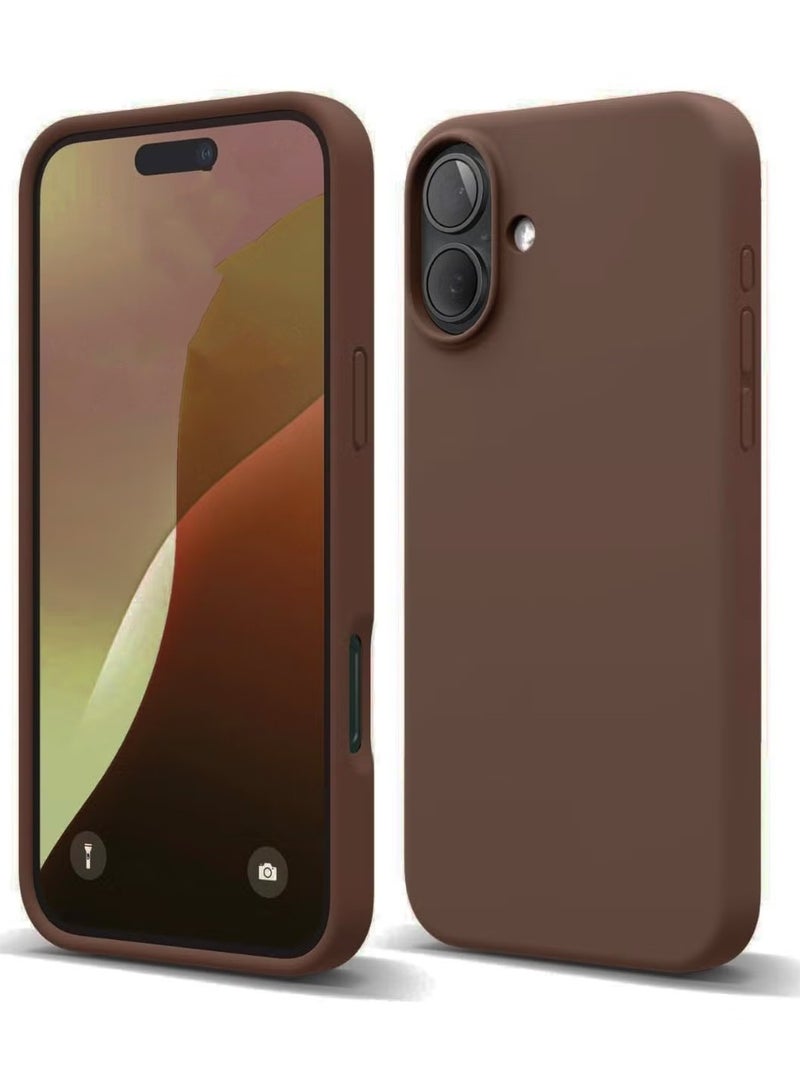 Compatible with iPhone 16 Case 6.1 Inch Slim Liquid Silicone 4 Layers Soft Gel Rubber Shockproof Protective Phone Case with Anti Scratch Microfiber Lining (Brown)