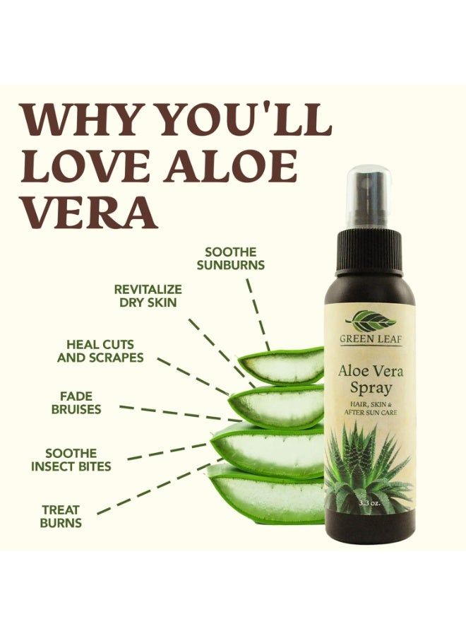 Green Leaf Naturals Aloe Vera Spray Bottle Travel Size | Vitamin C, E & A | Skin Care, Hair Spray, Facial Moisturizer, Hair Growth, Facial Cleanser, Sunburn Relief & After Sun Lotion 3.3oz - Image 4