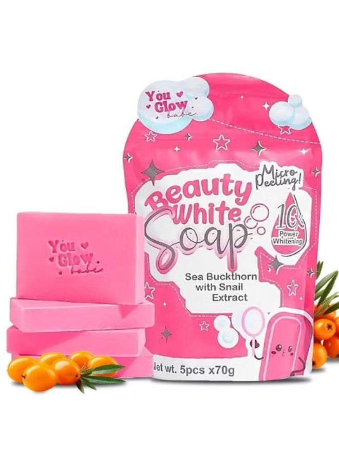 You Glow Babe Beauty White Soap 5 x 70g Micro Peeling Whitening Soap With Snail Extract Sea Buckthorn Natural Glow Body Cleanser - Image 1