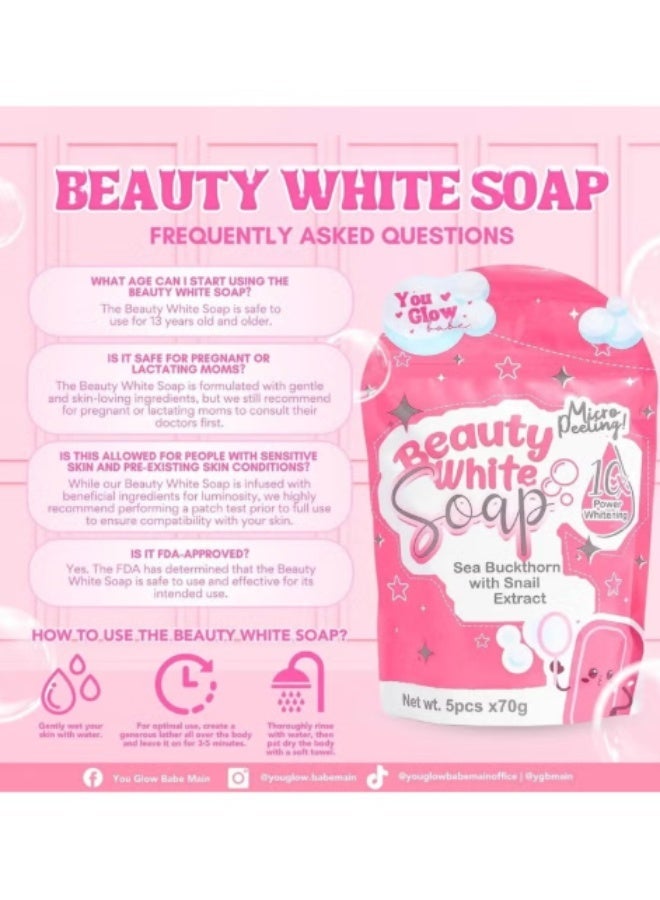You Glow Babe Beauty White Soap 5 x 70g Micro Peeling Whitening Soap With Snail Extract Sea Buckthorn Natural Glow Body Cleanser - Image 2