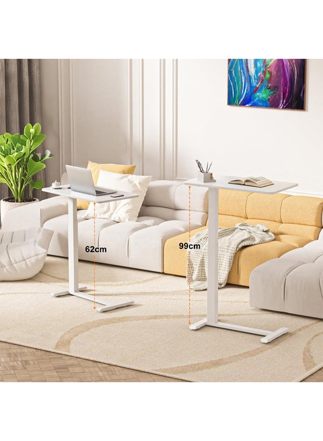 نوايوو طاولة جانبية قابلة لتعديل الارتفاع، طاولة مستشفى فوق السرير للاستخدام المنزلي، دوارة، طاولة بجانب السرير مع عجلات، مكتب سرير متحرك هوائي، طاولة كمبيوتر متحركة (أبيض) - Image 4