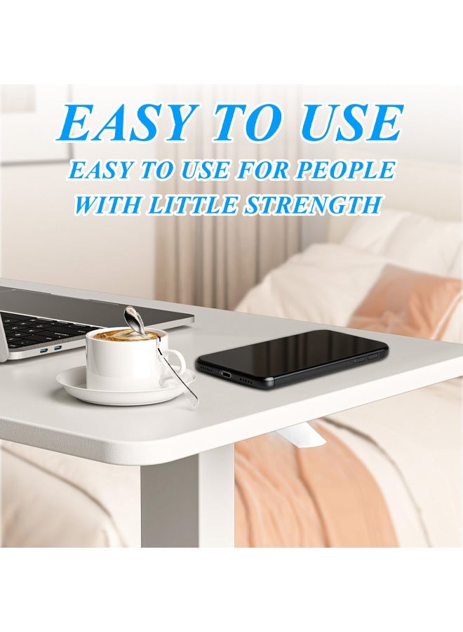 نوايوو طاولة جانبية قابلة لتعديل الارتفاع، طاولة مستشفى فوق السرير للاستخدام المنزلي، دوارة، طاولة بجانب السرير مع عجلات، مكتب سرير متحرك هوائي، طاولة كمبيوتر متحركة (أبيض) - Image 2