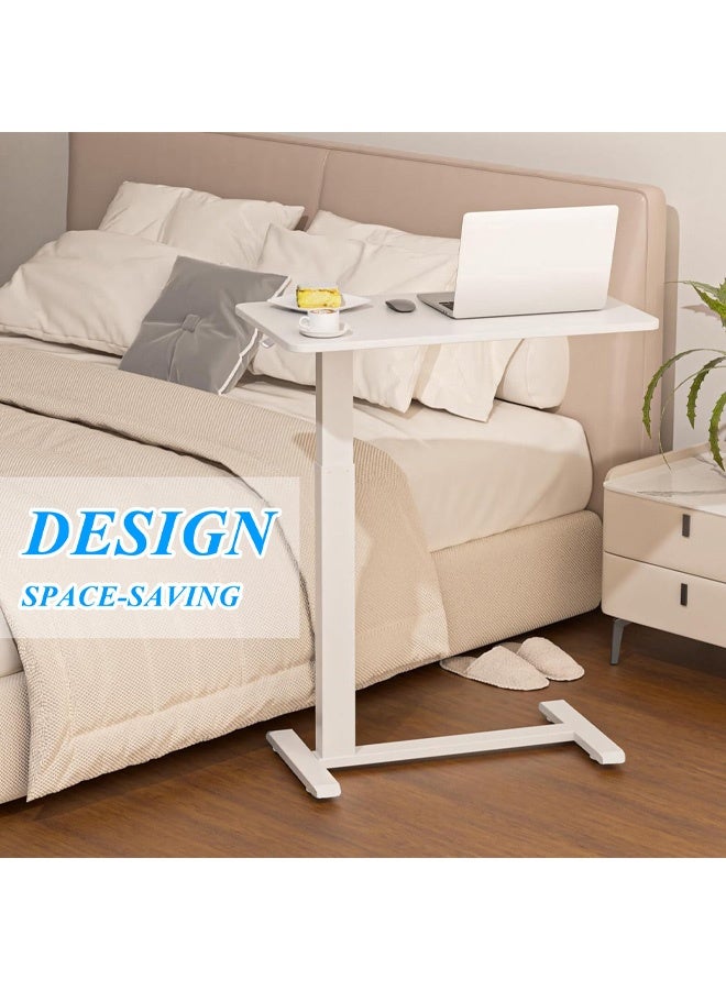 نوايوو طاولة جانبية قابلة لتعديل الارتفاع، طاولة مستشفى فوق السرير للاستخدام المنزلي، دوارة، طاولة بجانب السرير مع عجلات، مكتب سرير متحرك هوائي، طاولة كمبيوتر متحركة (أبيض) - Image 5