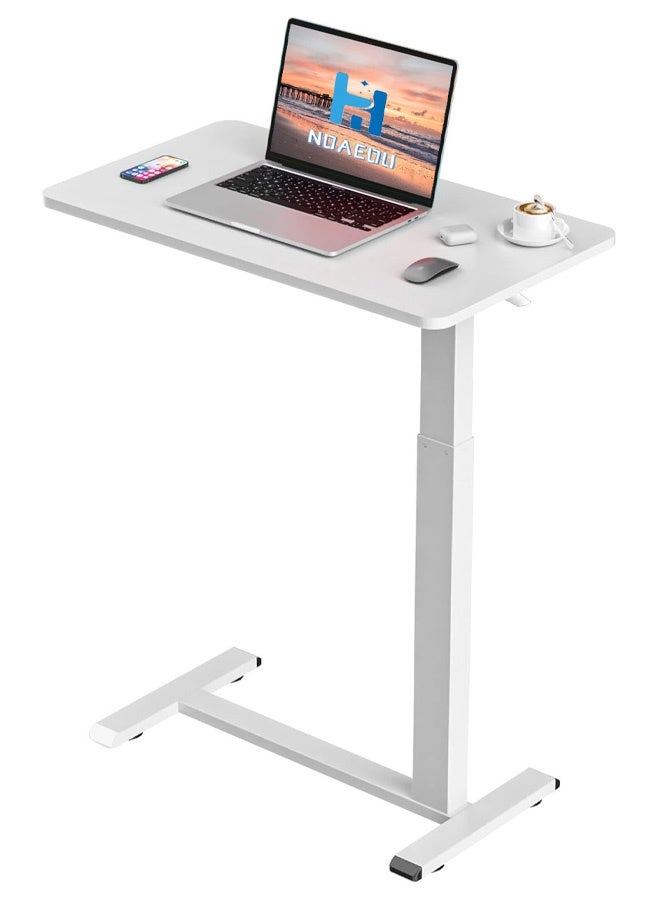 نوايوو طاولة جانبية قابلة لتعديل الارتفاع، طاولة مستشفى فوق السرير للاستخدام المنزلي، دوارة، طاولة بجانب السرير مع عجلات، مكتب سرير متحرك هوائي، طاولة كمبيوتر متحركة (أبيض) - Image 1