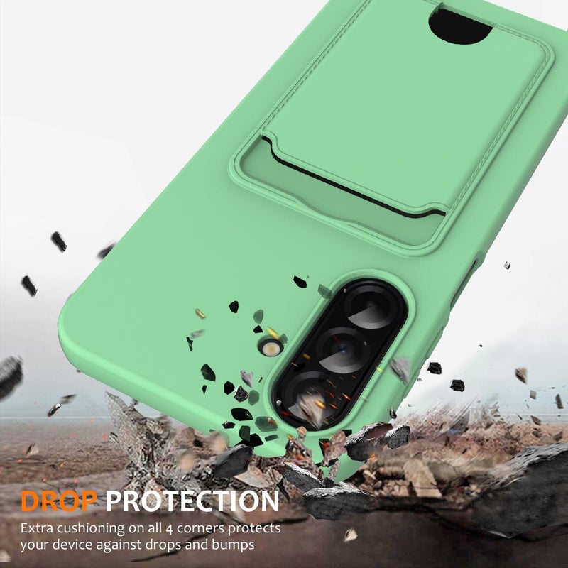 erorex For Samsung Galaxy A36 / A56 5G Integrated Card Bag Solid Color Liquid Silicone Phone Case with Lanyard(Green) - Image 2