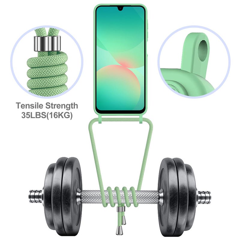 erorex For Samsung Galaxy A36 / A56 5G Integrated Card Bag Solid Color Liquid Silicone Phone Case with Lanyard(Green) - Image 5