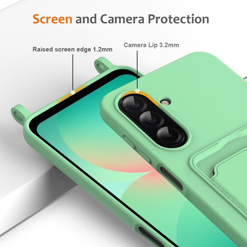 erorex For Samsung Galaxy A36 / A56 5G Integrated Card Bag Solid Color Liquid Silicone Phone Case with Lanyard(Green) - Image 4