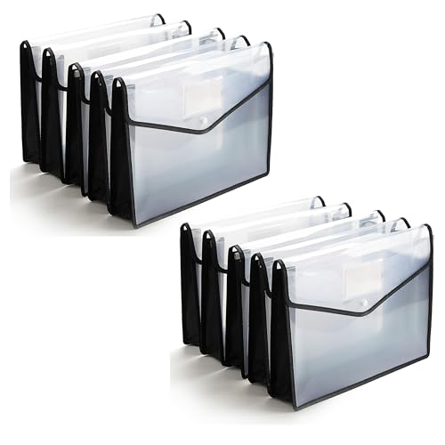 SPS File Folder, Transparent Poly-Plastic A4/Foolscap Documents File Storage Bag with Snap Button, Set of 10 (Black) - Image 1
