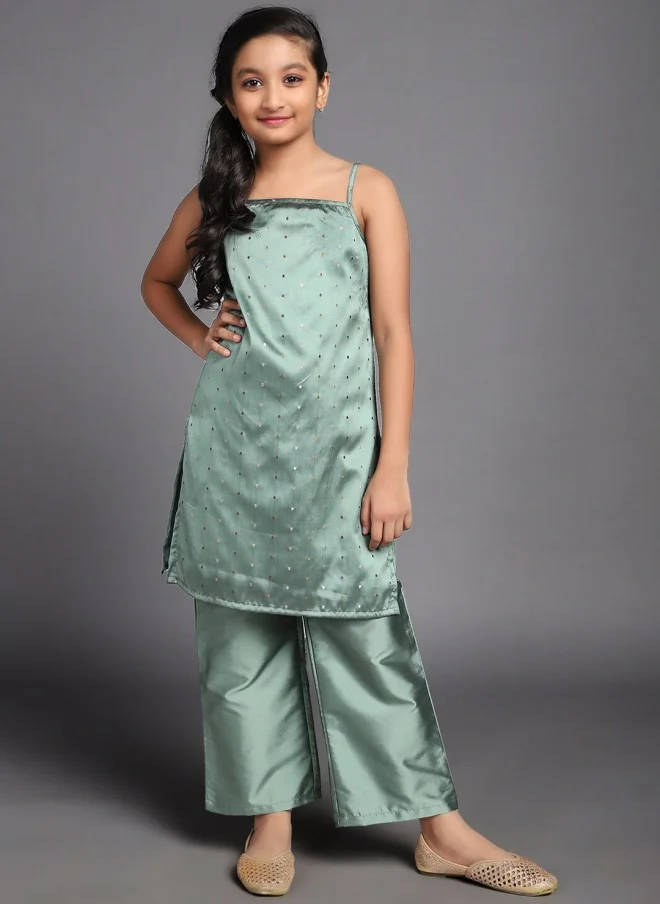 AKS Ethnic Motif Woven Kurta Set for Girls
