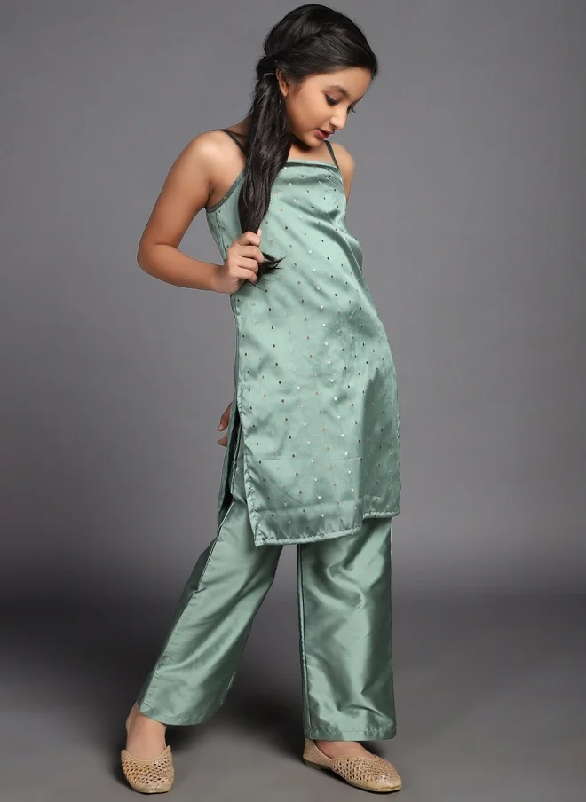 AKS Ethnic Motif Woven Kurta Set for Girls