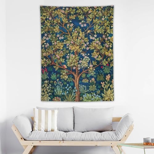 Houselerax William Morris Tree of Life Tapestry Wall Hanging, Vintage Plant Nature Floral Pattern Modern Wall Art Decor,Retro Flowes Home Decoration for Bedroom Living Room Dorm W30 x 40H Inch - Image 3