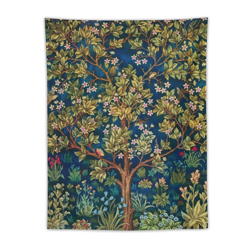 Houselerax William Morris Tree of Life Tapestry Wall Hanging, Vintage Plant Nature Floral Pattern Modern Wall Art Decor,Retro Flowes Home Decoration for Bedroom Living Room Dorm W30 x 40H Inch - Image 2