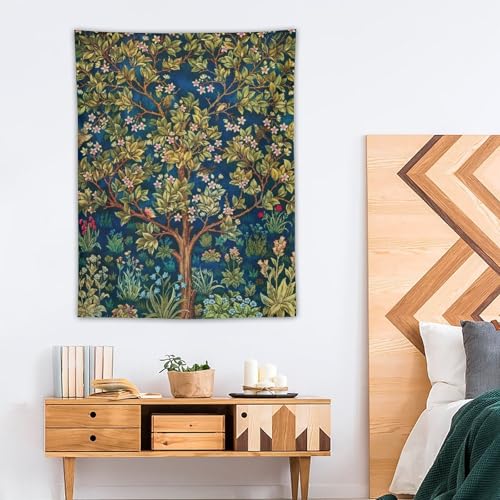 Houselerax William Morris Tree of Life Tapestry Wall Hanging, Vintage Plant Nature Floral Pattern Modern Wall Art Decor,Retro Flowes Home Decoration for Bedroom Living Room Dorm W30 x 40H Inch - Image 4