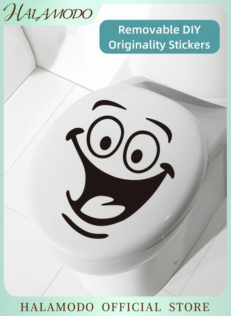 HALAMODO Cartoon Smile Face Toilet Seat Sticker Black 24 x 18cm - Image 1