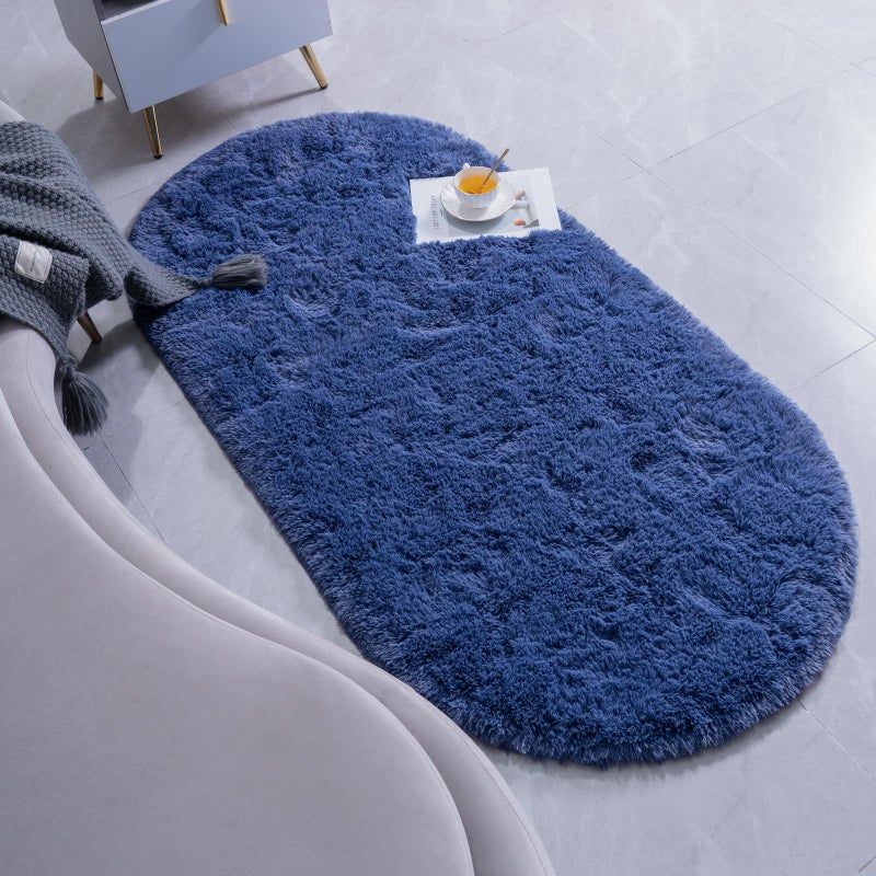 Goideal Fluffy Bedroom Rug  Light Navy Small Rug for Bedroom  Oval Shaggy Bedside Carpet 2.6 x 5.2 Feet Cute Rug for Dorm Kids Room Nursery Home Decor - Image 3