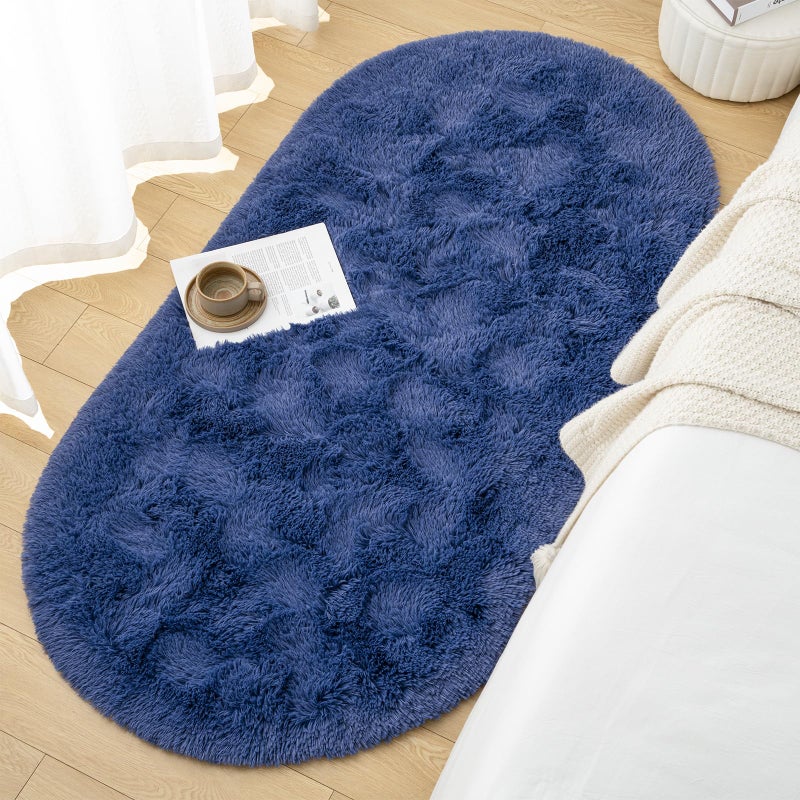 Goideal Fluffy Bedroom Rug  Light Navy Small Rug for Bedroom  Oval Shaggy Bedside Carpet 2.6 x 5.2 Feet Cute Rug for Dorm Kids Room Nursery Home Decor - Image 4