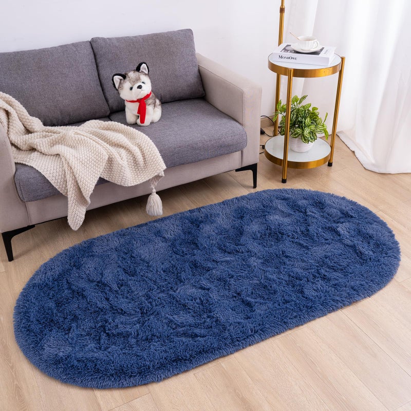 Goideal Fluffy Bedroom Rug  Light Navy Small Rug for Bedroom  Oval Shaggy Bedside Carpet 2.6 x 5.2 Feet Cute Rug for Dorm Kids Room Nursery Home Decor - Image 2