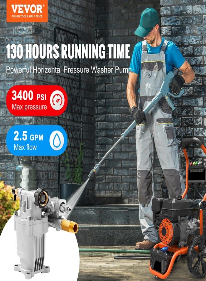 VEVOR Pressure Washer Pump, 3/4" Shaft Horizontal, 3400 PSI, 2.5 GPM, Replacement Power Washer Pumps Kit, Parts Washer Pump, Compatible with Honda, Simpson, RYOBI, Briggs & Stratton, Subaru, Craftsman - Image 2