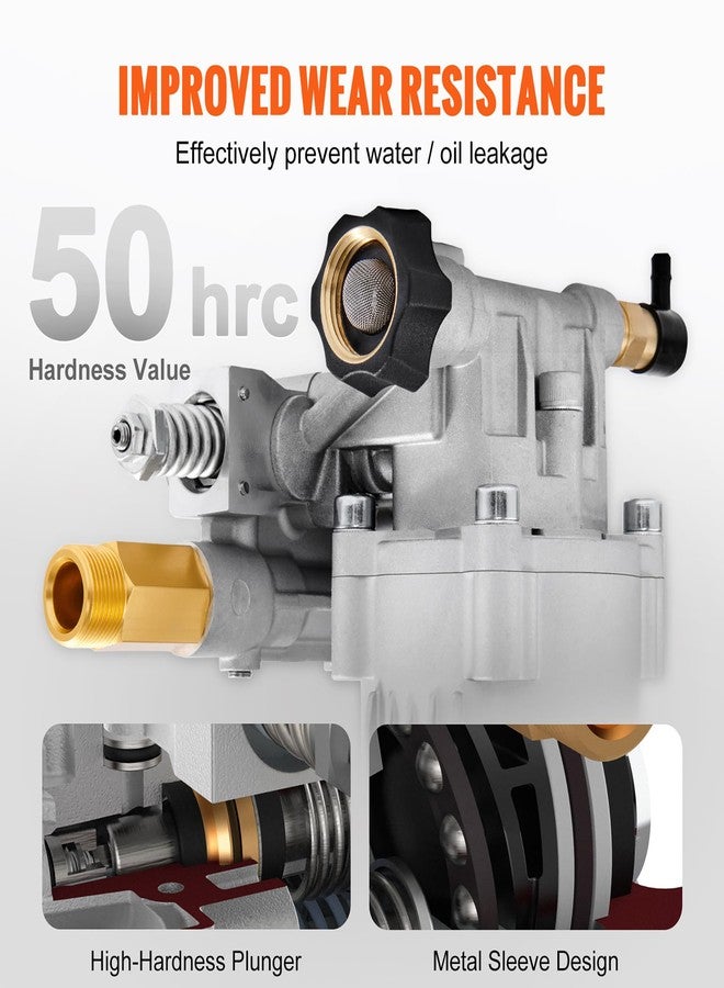 VEVOR Pressure Washer Pump, 3/4" Shaft Horizontal, 3400 PSI, 2.5 GPM, Replacement Power Washer Pumps Kit, Parts Washer Pump, Compatible with Honda, Simpson, RYOBI, Briggs & Stratton, Subaru, Craftsman - Image 4